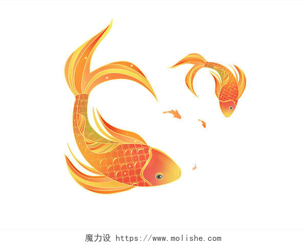 彩色手绘描边鲤鱼锦鲤PNG素材元素